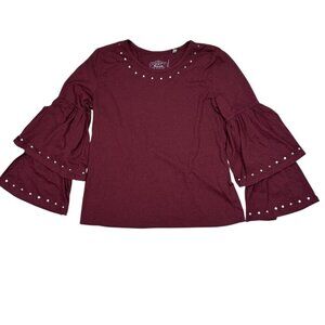 Panhandle Studded Bell Ruffle Sleeve Western Medium Shirt Top Blouse Boho